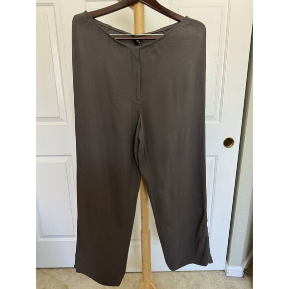 EILEEN FISHER WOMEN 100% SILK STRAIGHT WIDE LEG PANTS SIZE M PREPPY CAREER